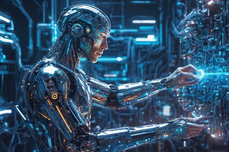 Futuristic Cyborg Technician. Generative AI.の写真素材