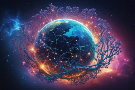 Digital Roots of Earth. Generative AI.の写真素材