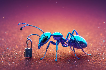 Cyber Ant with Lock. Generative AI.の写真素材