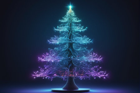 Neon Neural Christmas Tree. Generative AI.の写真素材