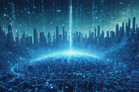 Futuristic Cyber Cityscape. Generative AI.の写真素材