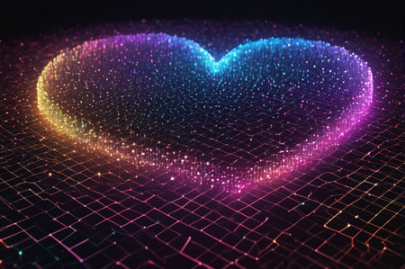 Neon Digital Heart. Generative AI.の写真素材