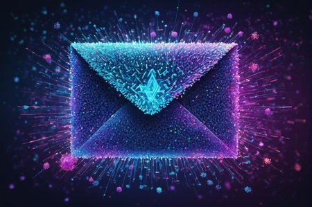 Digital Neon Mail. Generative AI.の写真素材
