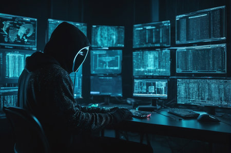 Cyber Hacker Control Room. Generative AI.