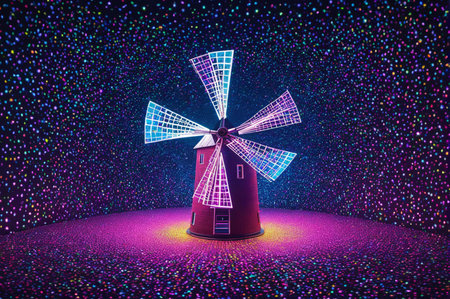 Neon Windmill Vision. Generative AI.の写真素材