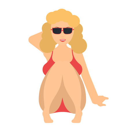 Summer beach girl. Beautiful girl in a bikini, vector illustrationのイラスト素材