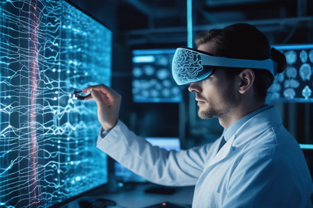 Neural Mapping, Virtual Reality in Brain Science. Generative AI.の写真素材