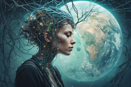 Neural Symbiosis with Earth. Generative AI.の写真素材