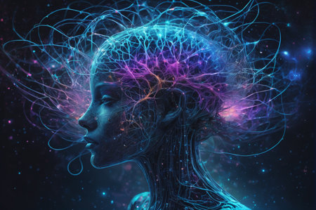 Celestial Neural Flow. Generative AI.の写真素材