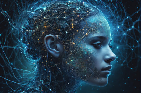 Neural Horizon, The Living Circuit. Generative AI.の写真素材