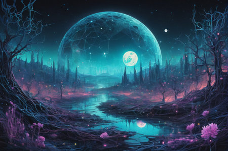 Enchanted Alien Moonrise. Generative AI.