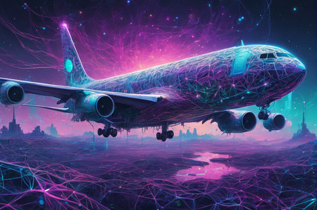 Neon Flight Horizon. Generative AI.の写真素材