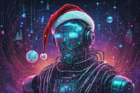 Cyber Santa Bot. Generative AI.の写真素材