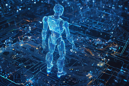 Holographic Humanoid in Digital Network. Generative AI.の写真素材