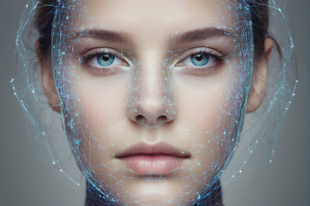 Digital Facial Recognition Network. Generative AI.の写真素材