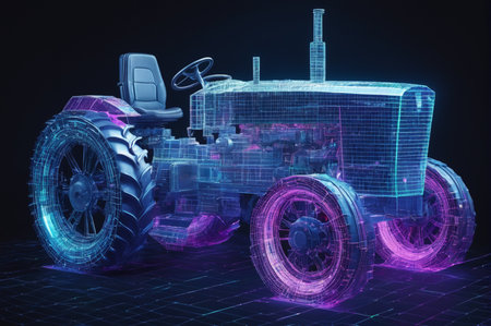 Retro Hologram Tractor: Digital Farming Legacy. Generative AI.