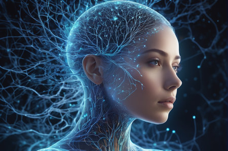 Neural Awakening, Digital Mind Connections. Generative AI.