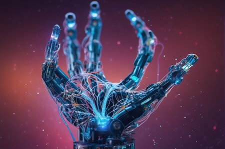 Neural Robotic Hand with Futuristic Connections. Generative AI.