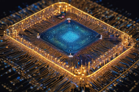 Futuristic Quantum Processor Core. Generative AI.