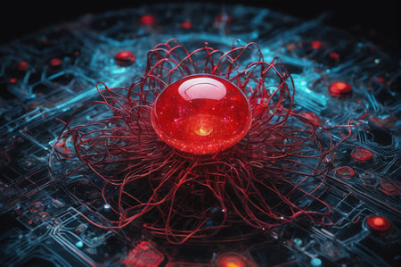 Futuristic Red Energy Sphere. Generative AI.