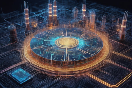 Futuristic Quantum Circuit Core. Generative AI.