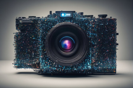 Cybernetic Camera with Digital Matrix. Generative AI.