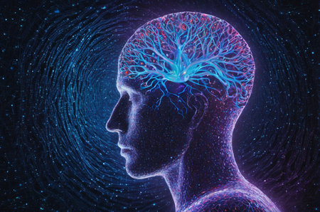 Digital illustration of human brain in digital color background. 3D rendering
