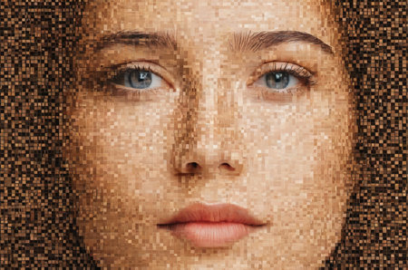Portrait of a beautiful young woman with freckles on her faceの写真素材
