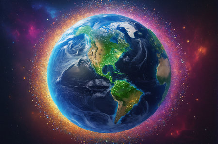 Planet Earth from space with visible country borders. 3D illustration.