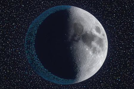 Moon in the night sky. 3D rendering. Computer digital drawing.の写真素材