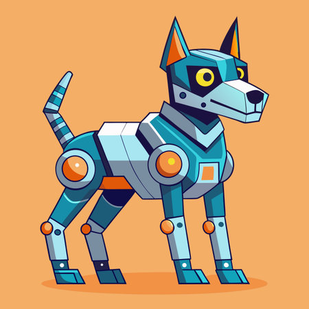 Cartoon robot Vector illustration in a flat style. Isolated on orange background.のイラスト素材