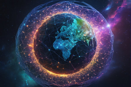 Earth from Space. Globe with map of the world. Internet Concept of global business.