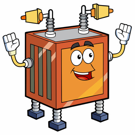 Electric transformer with arms and legs. Vector illustration. Isolated on white.のイラスト素材