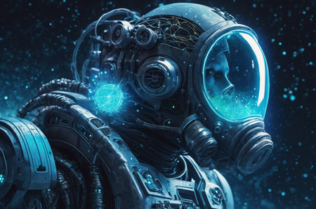 Astronaut in space suit on dark background. 3D renderingの写真素材