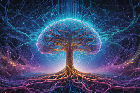 Human brain in abstract space, 3D rendering. Computer digital drawing.