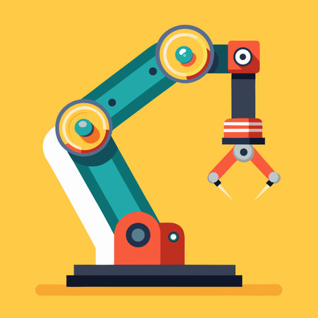 Flat Design Industrial Robotic Gripper Arm, vector illustration. Generative AI.のイラスト素材