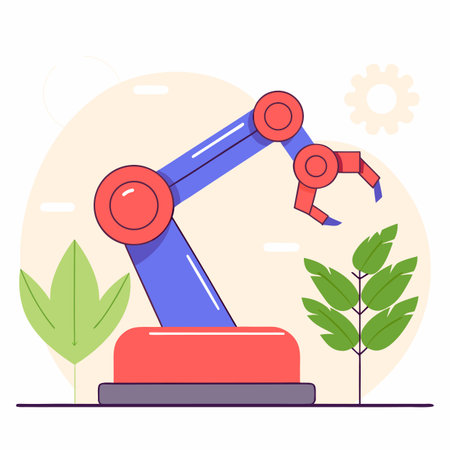 Industrial Automation Meets Nature, vector illustration. Generative AI.のイラスト素材