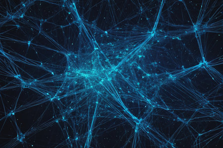 3d rendering of abstract digital technology background with connecting dots and linesの写真素材