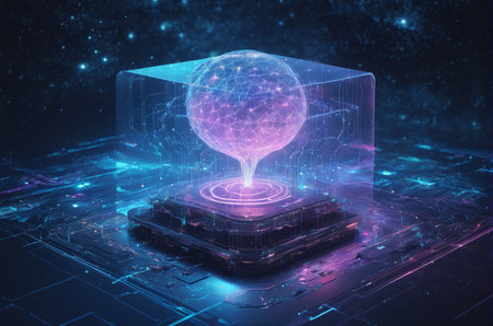 3d rendering of a hologram of a virtual globe on a blue backgroundの写真素材