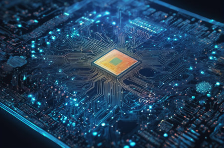 Circuit board. Electronic computer hardware technology. Motherboard digital chip. 3D rendering