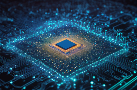 Microprocessor in the electronic circuit. 3d rendering, 3d illustrationの写真素材