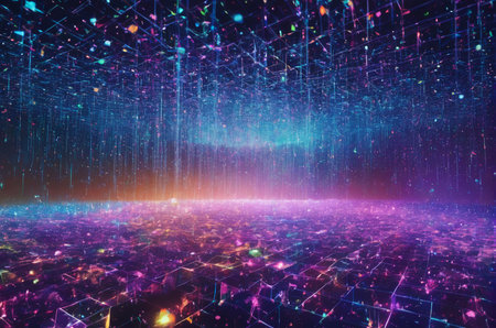 Futuristic technology background with glowing lines and particles. 3d renderingの写真素材