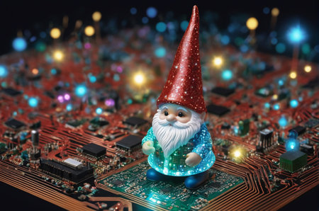 Santa Claus on a printed circuit board. Christmas and New Year concept.の写真素材