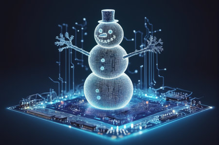 Snowman on circuit board 3D rendering elements of this image furnished by NASAの写真素材