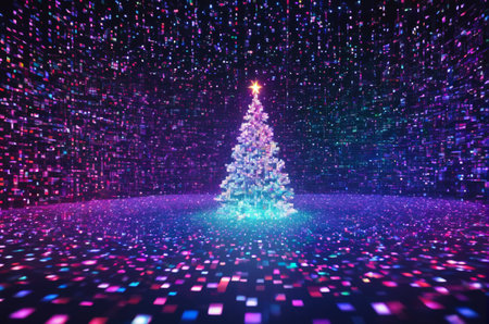 Christmas tree made of colorful lights. 3d rendering, 3d illustration.の写真素材