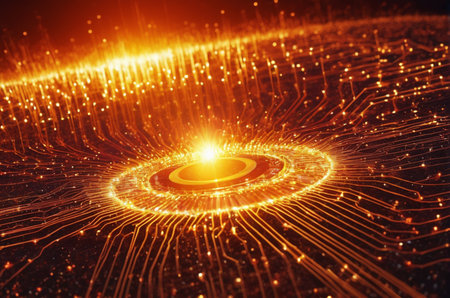 Futuristic technology wave background with glowing particles. 3d renderingの写真素材