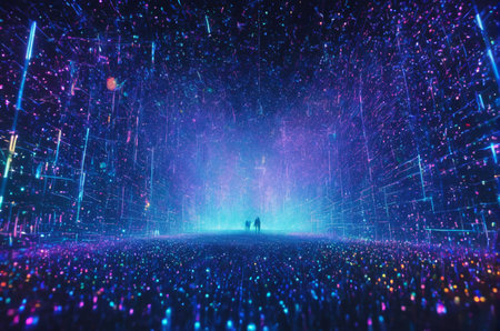 3d render, futuristic background, laser show, ultraviolet light, cyberspaceの写真素材