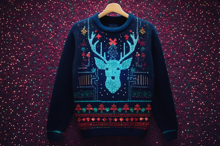 Christmas ugly sweater with deer pattern on a mannequin. Winter clothing.の写真素材