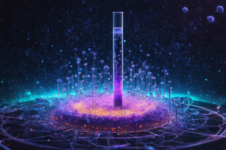 3d illustration of a test tube with a liquid inside on a dark backgroundの写真素材
