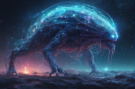 Digital illustration of human brain in abstract space background. 3D renderingの写真素材